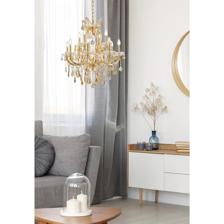 13 light Gold Chandelier Golden Teak (Smoky) Royal Cut Crystal - View 2 - Joshua Marshal
