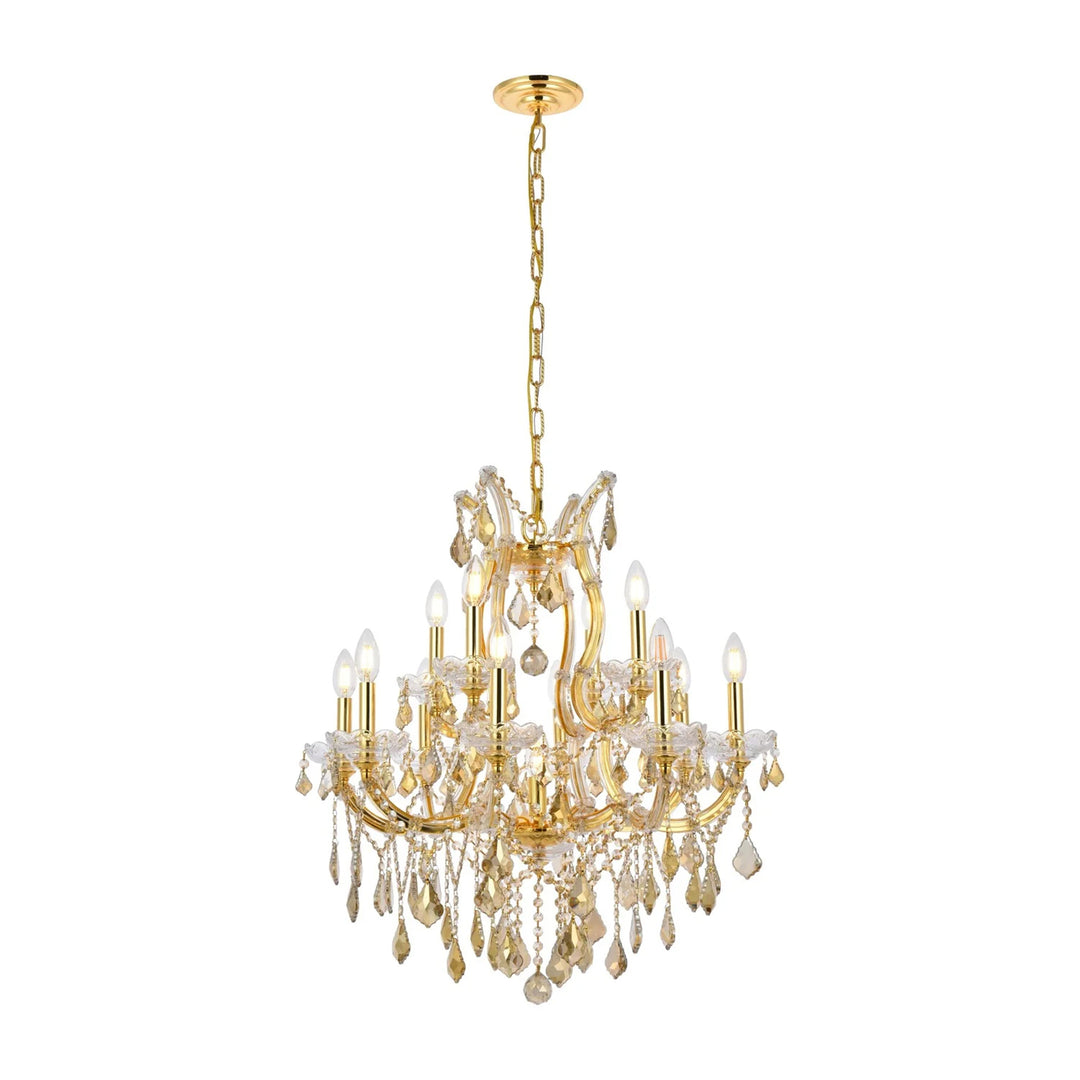 13 light Gold Chandelier Golden Teak (Smoky) Royal Cut Crystal - View 3 - Joshua Marshal