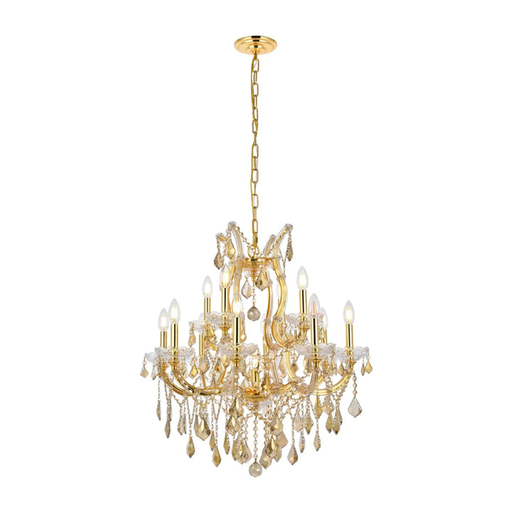 13 light Gold Chandelier Golden Teak (Smoky) Royal Cut Crystal - View 3 - Joshua Marshal