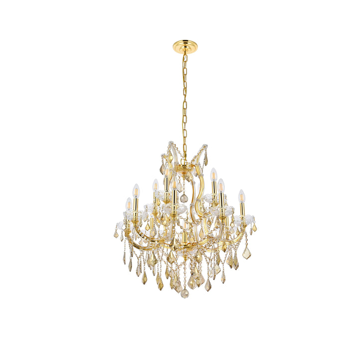 13 light Gold Chandelier Golden Teak (Smoky) Royal Cut Crystal - View 4 - Joshua Marshal
