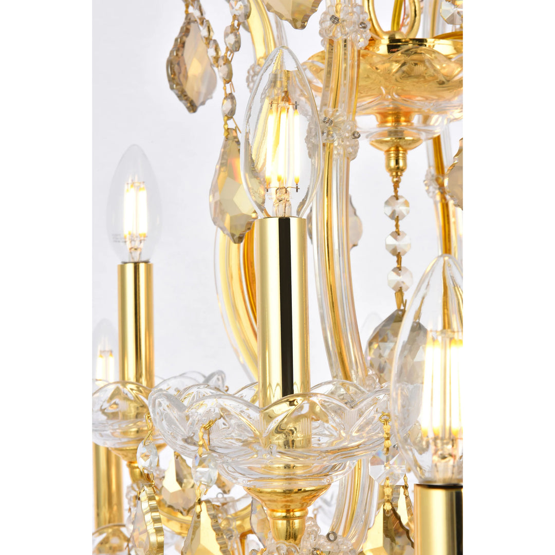 13 light Gold Chandelier Golden Teak (Smoky) Royal Cut Crystal - View 6 - Joshua Marshal