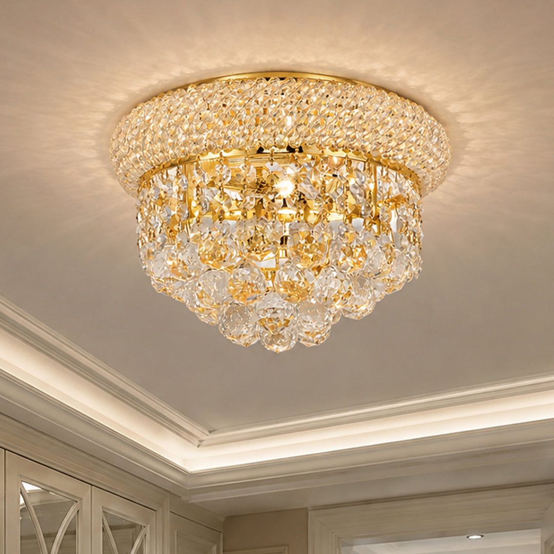 3 light Gold Flush Mount Clear Royal Cut Crystal Gold Finish - LIGHTING by Joshua Marshal