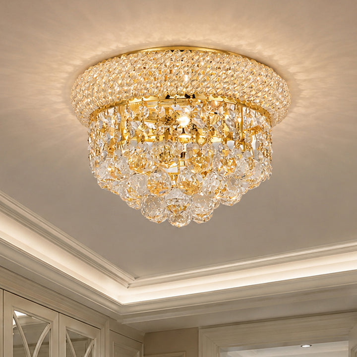 3 light Gold Flush Mount Clear Royal Cut Crystal Gold Finish - LIGHTING by Joshua Marshal