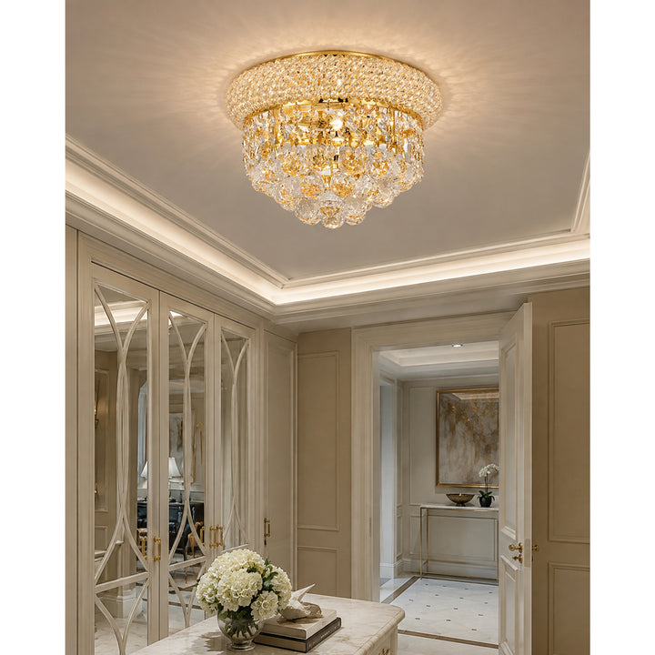 3 light Gold Flush Mount Clear Royal Cut Crystal - View 2 - Joshua Marshal