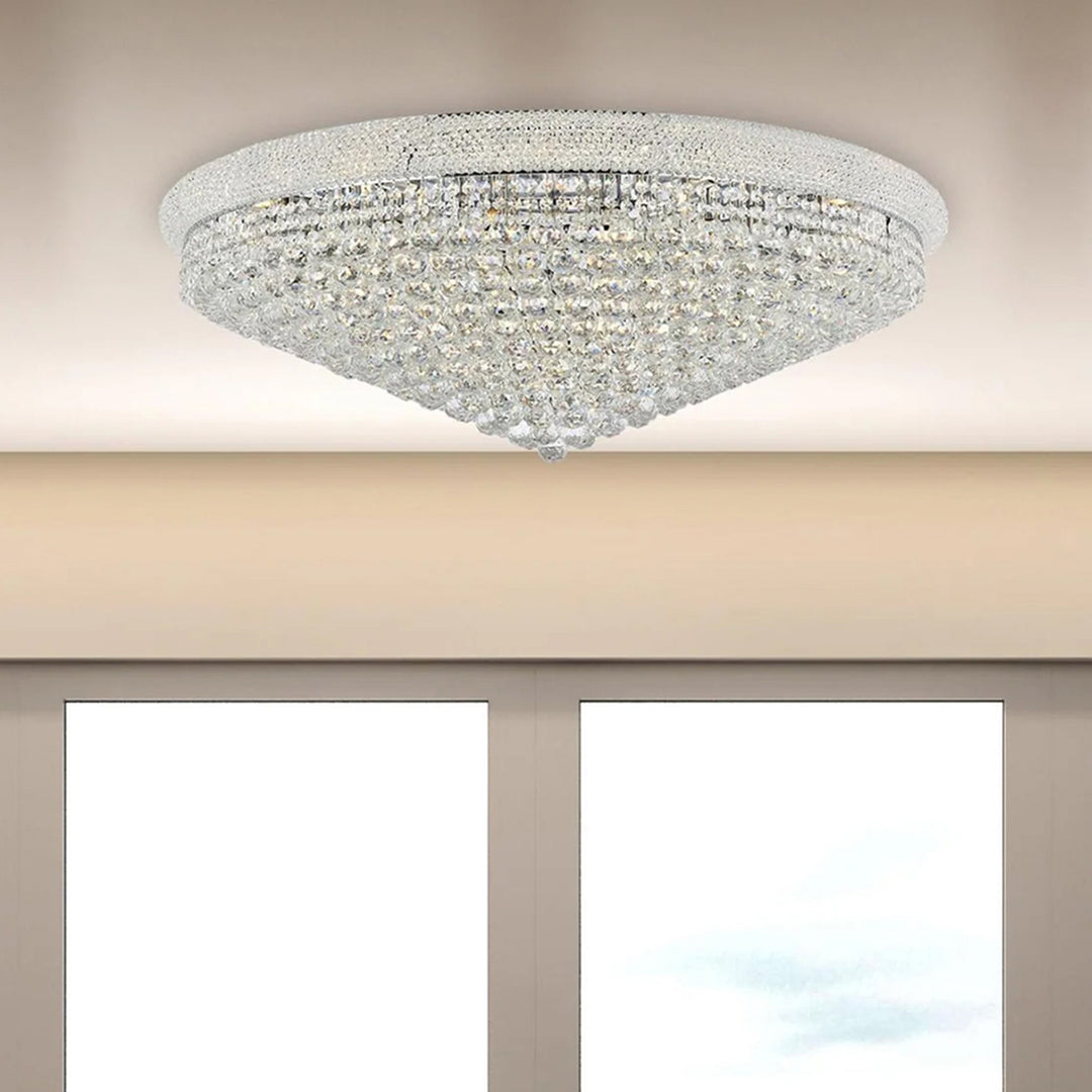 30 light Chrome Flush Mount Clear Royal Cut Crystal Chrome Finish - LIGHTING by Joshua Marshal