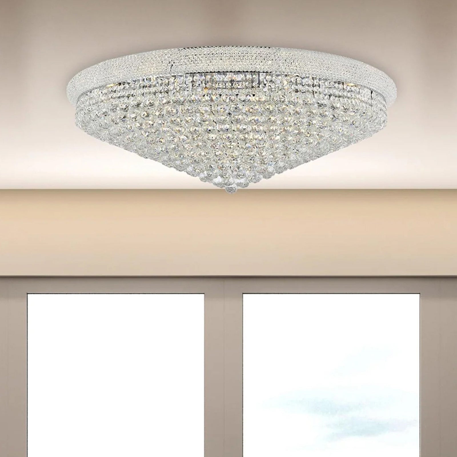 30 light Chrome Flush Mount Clear Royal Cut Crystal Chrome Finish - LIGHTING by Joshua Marshal