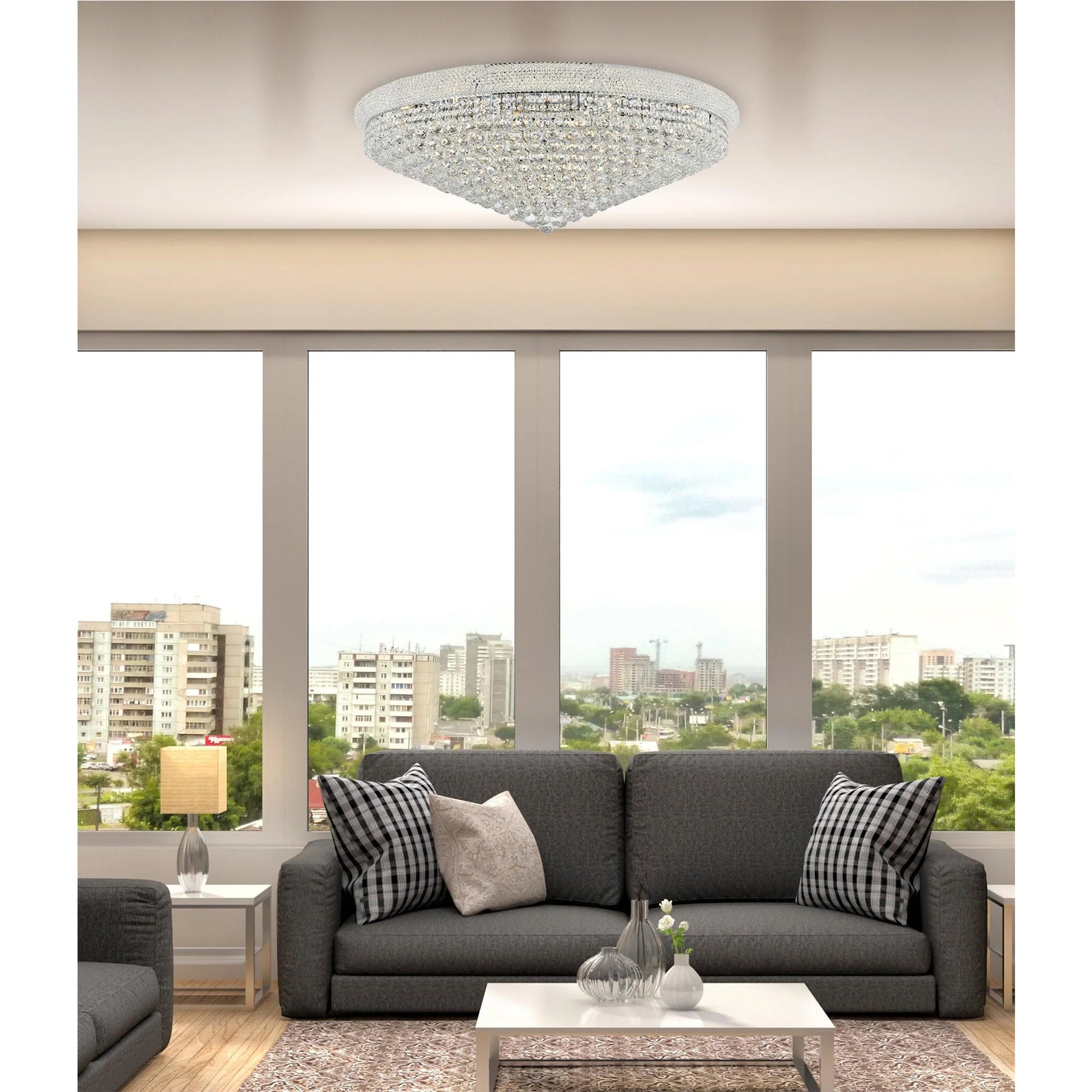 30 light Chrome Flush Mount Clear Royal Cut Crystal - View 2 - Joshua Marshal