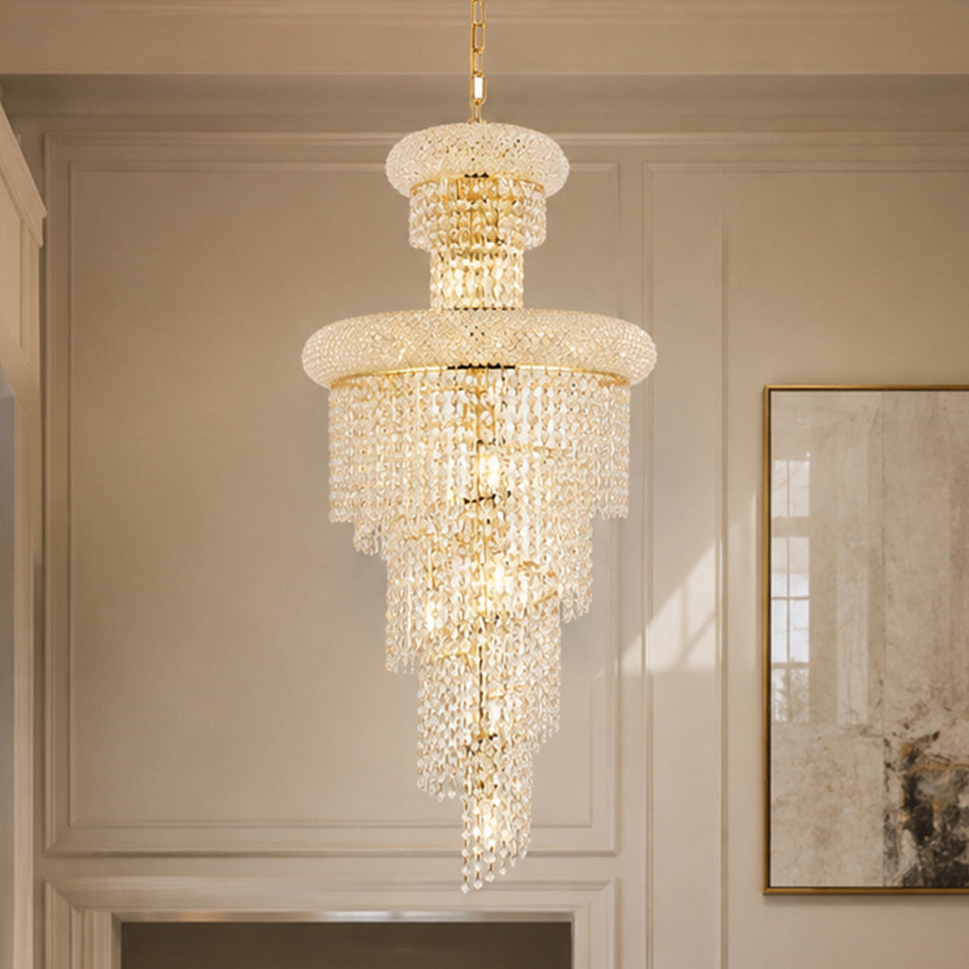 10 light Gold Pendant Clear Royal Cut Crystal Gold Finish - LIGHTING by Joshua Marshal
