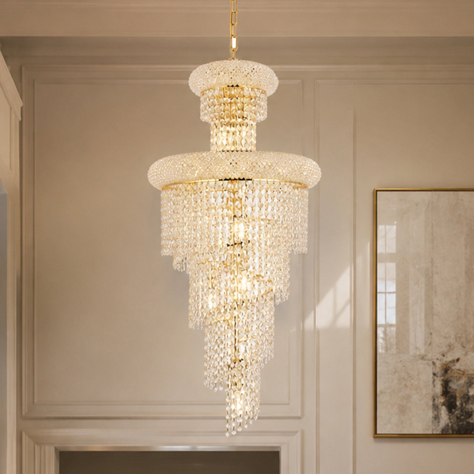 10 light Gold Pendant Clear Royal Cut Crystal Gold Finish - LIGHTING by Joshua Marshal