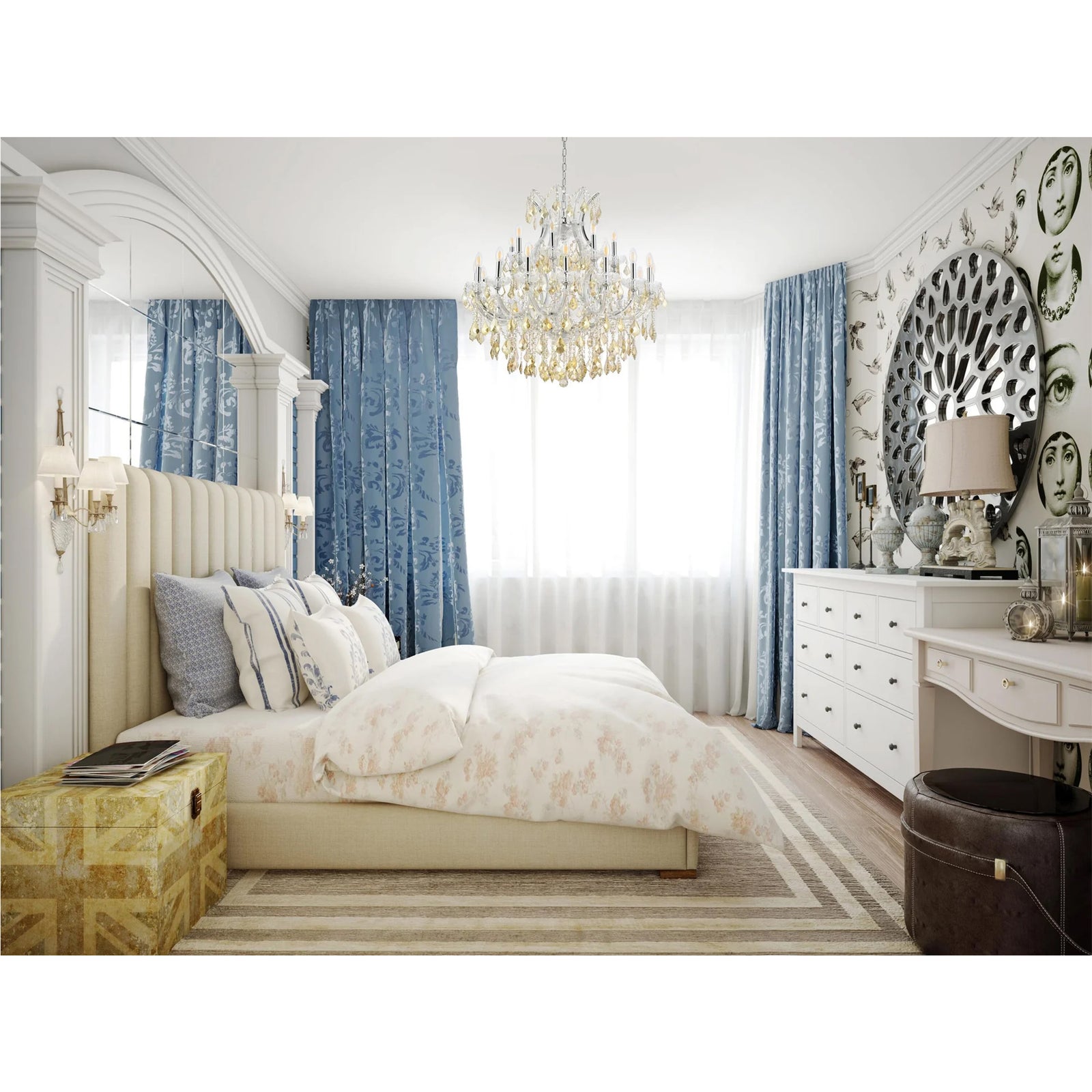 24 light Chrome Chandelier Golden Teak (Smoky) Royal Cut Crystal - View 2 - Joshua Marshal