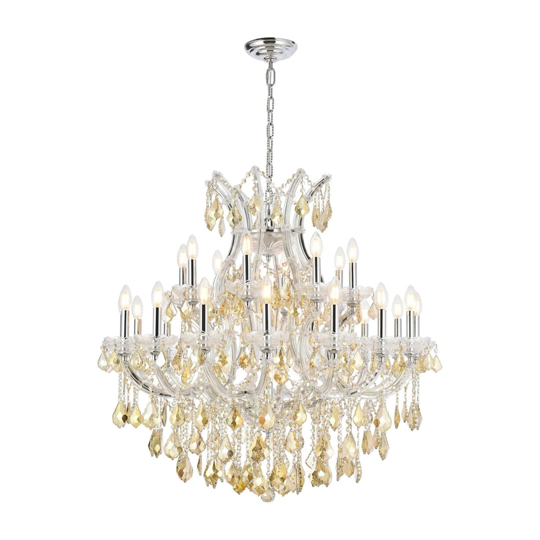 24 light Chrome Chandelier Golden Teak (Smoky) Royal Cut Crystal - View 3 - Joshua Marshal