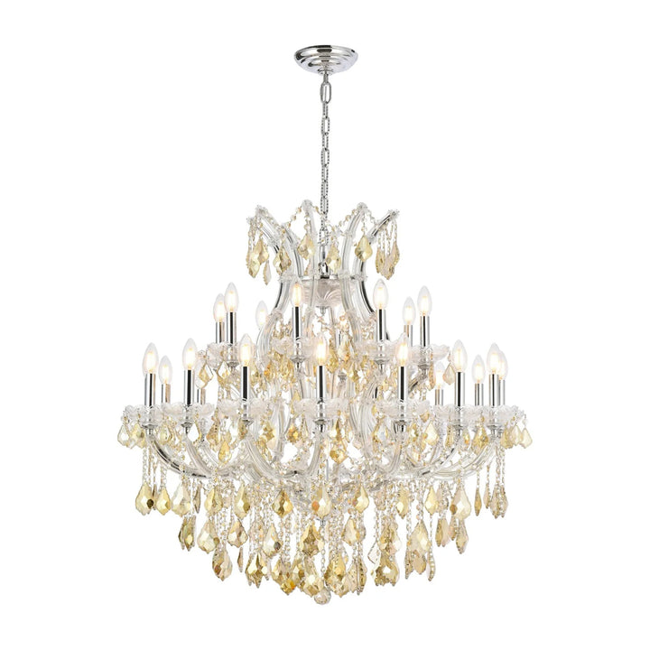 24 light Chrome Chandelier Golden Teak (Smoky) Royal Cut Crystal - View 3 - Joshua Marshal