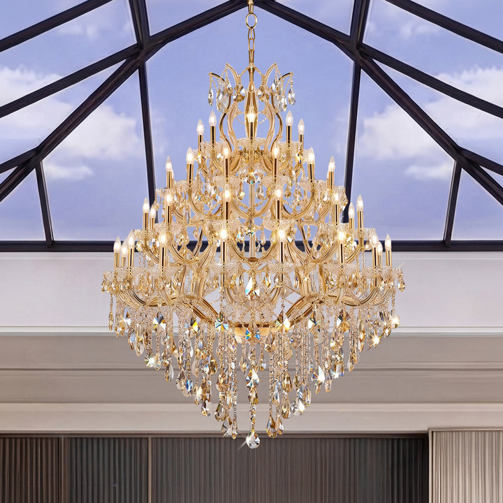 49 light Gold Chandelier Golden Teak (Smoky) Royal Cut Crystal Gold Finish - LIGHTING by Joshua Marshal