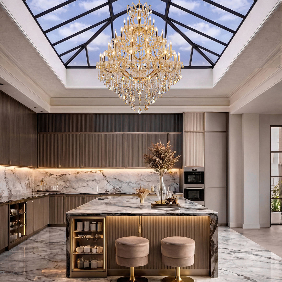 49 light Gold Chandelier Golden Teak (Smoky) Royal Cut Crystal - View 2 - Joshua Marshal