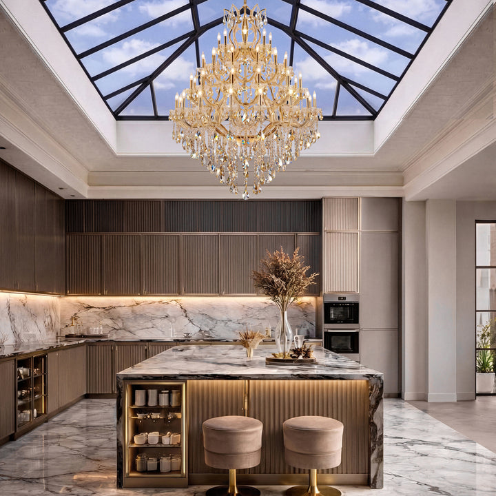 49 light Gold Chandelier Golden Teak (Smoky) Royal Cut Crystal - View 2 - Joshua Marshal