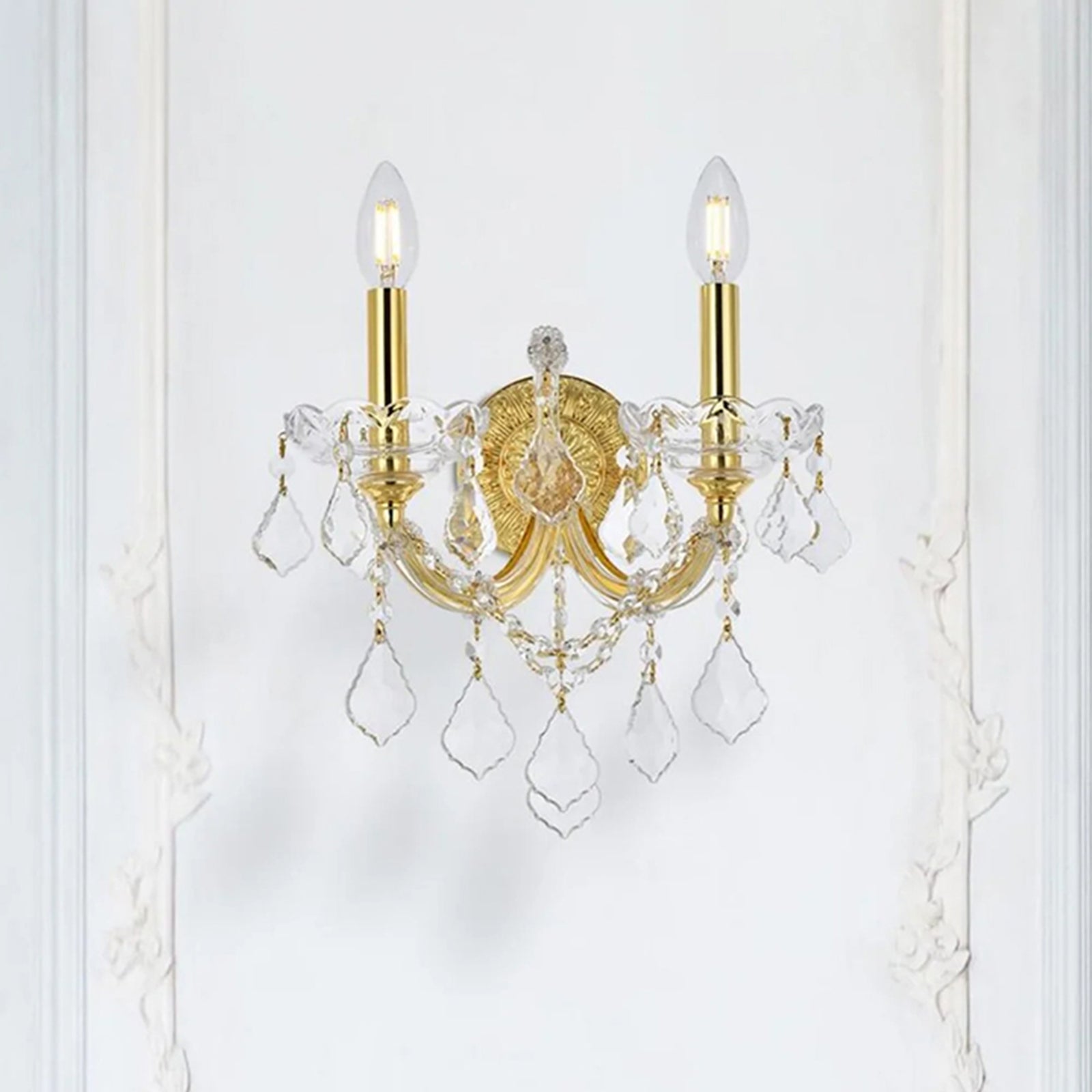 2 light Gold Wall Sconce Clear Royal Cut Crystal Gold Finish - LIGHTING by Joshua Marshal