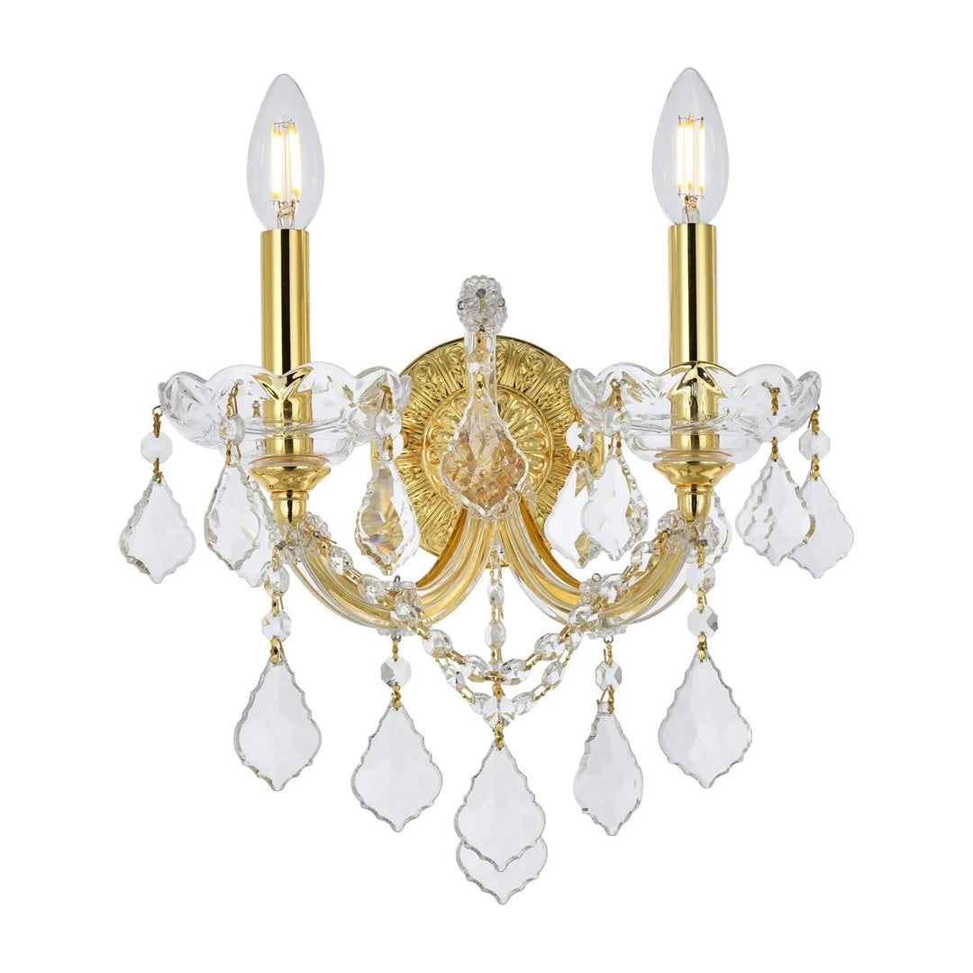 2 light Gold Wall Sconce Clear Royal Cut Crystal - View 3 - Joshua Marshal