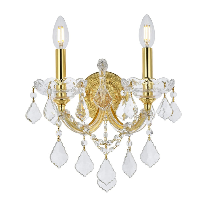 2 light Gold Wall Sconce Clear Royal Cut Crystal - View 3 - Joshua Marshal