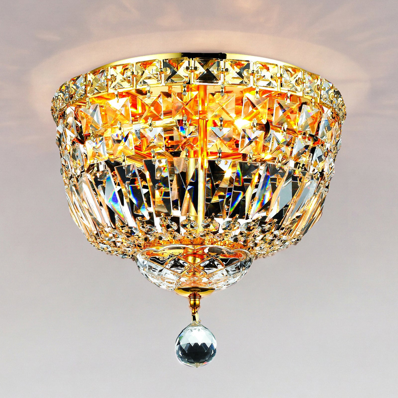 4 light Gold Flush Mount Clear Royal Cut Crystal Gold Finish - LIGHTING by Joshua Marshal