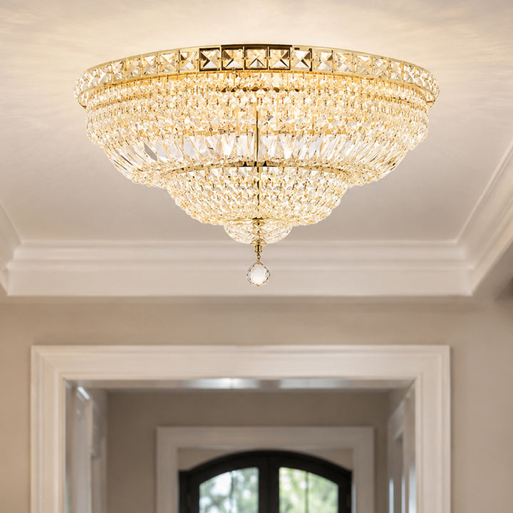 12 light Gold Flush Mount Clear Royal Cut Crystal Gold Finish - LIGHTING by Joshua Marshal