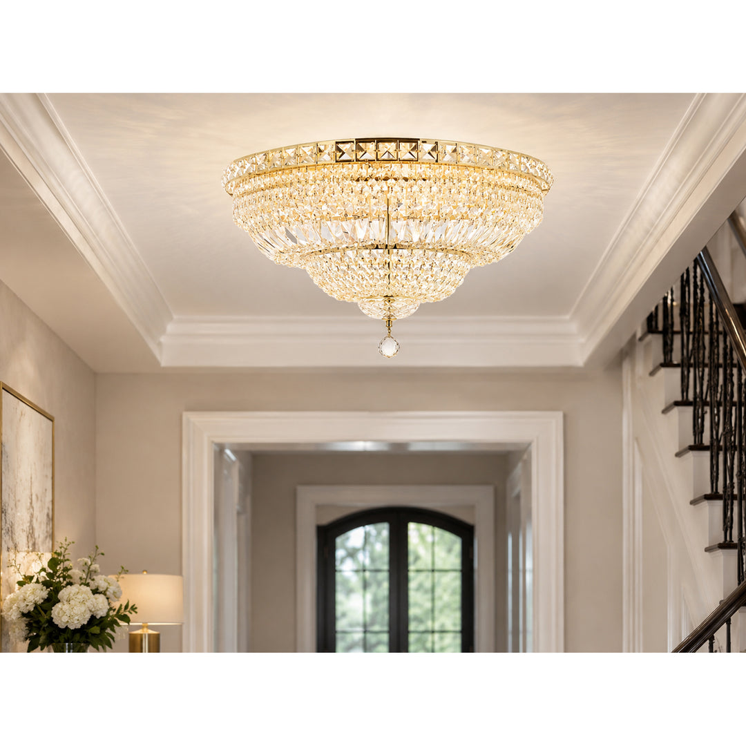 12 light Gold Flush Mount Clear Royal Cut Crystal - View 2 - Joshua Marshal