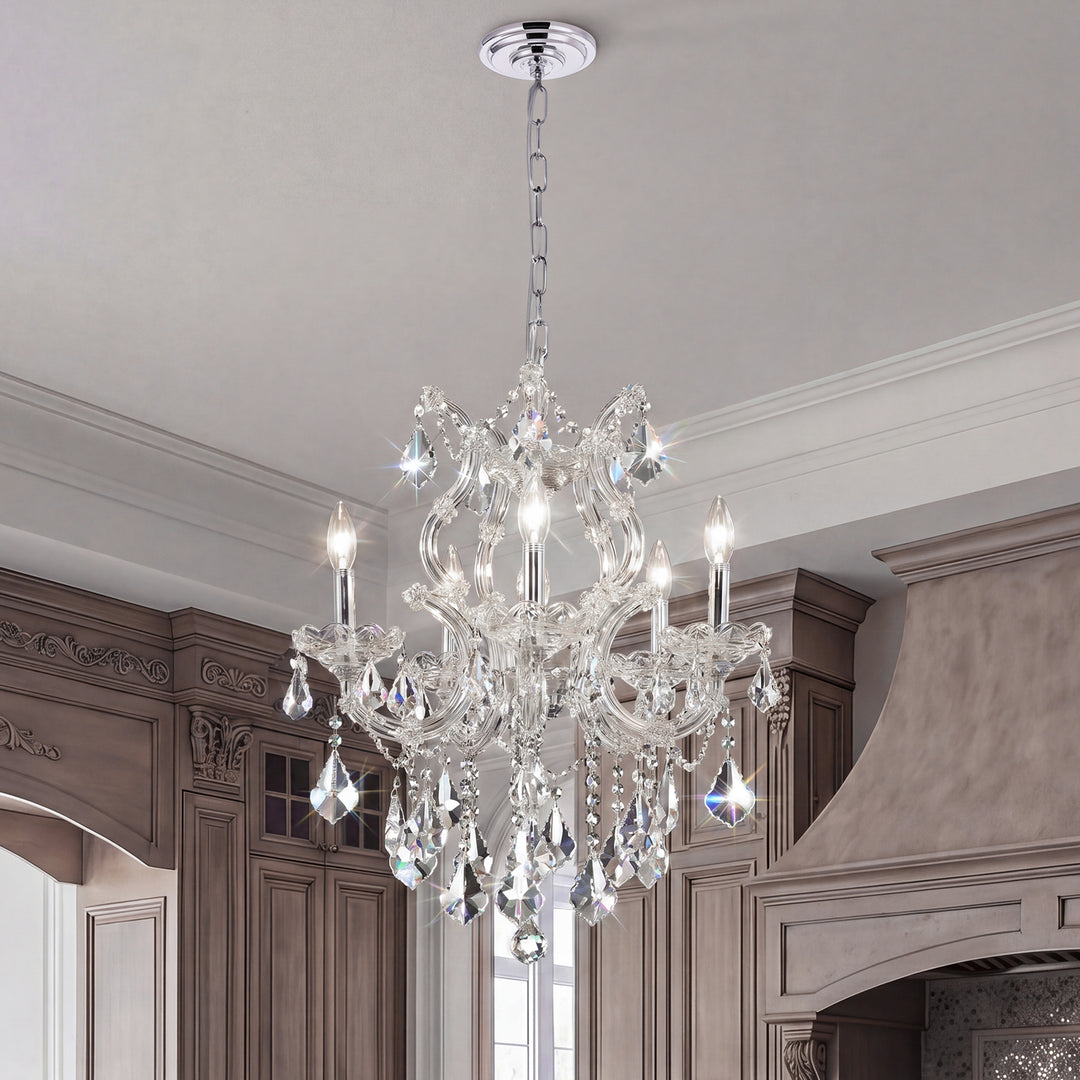 6 light Chrome Pendant Clear Royal Cut Crystal Chrome Finish - LIGHTING by Joshua Marshal