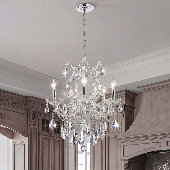 6 light Chrome Pendant Clear Royal Cut Crystal Chrome Finish - LIGHTING by Joshua Marshal