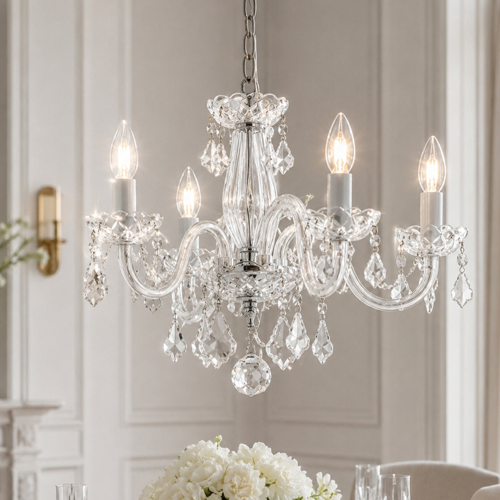 4 light Chrome Pendant Clear Royal Cut Crystal Chrome Finish - LIGHTING by Joshua Marshal