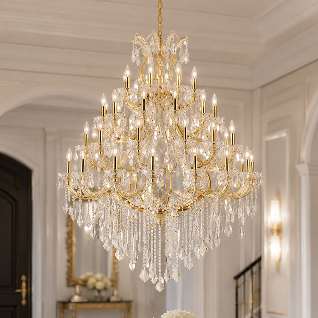 49 light Gold Chandelier Clear Royal Cut Crystal Gold Finish - LIGHTING by Joshua Marshal