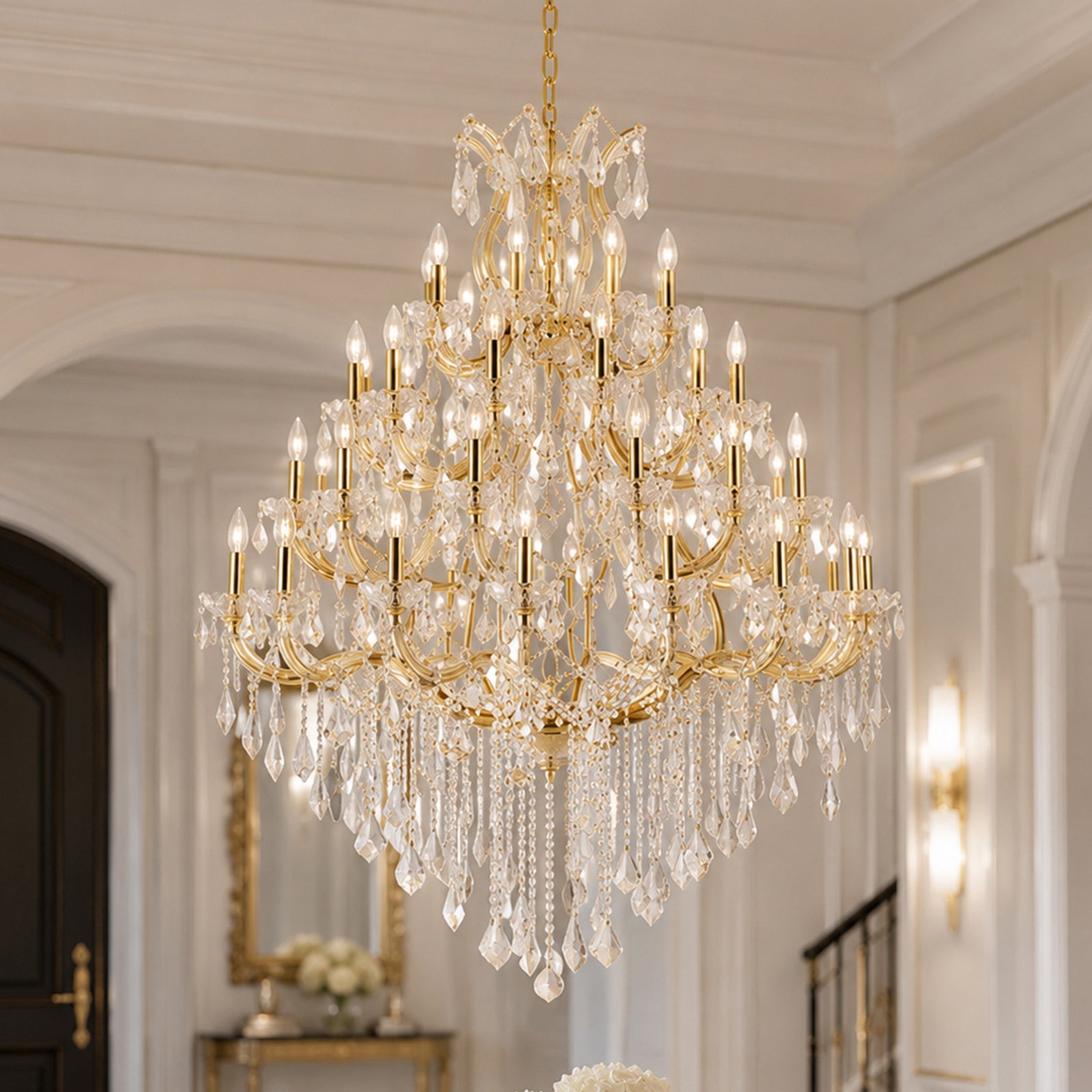 49 light Gold Chandelier Clear Royal Cut Crystal Gold Finish - LIGHTING by Joshua Marshal