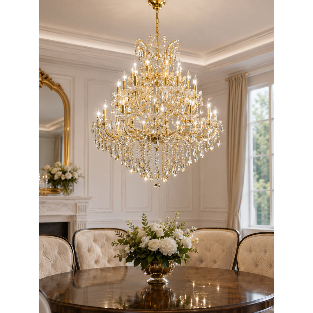 41 light Gold Chandelier Golden Teak (Smoky) Royal Cut Crystal - View 2 - Joshua Marshal