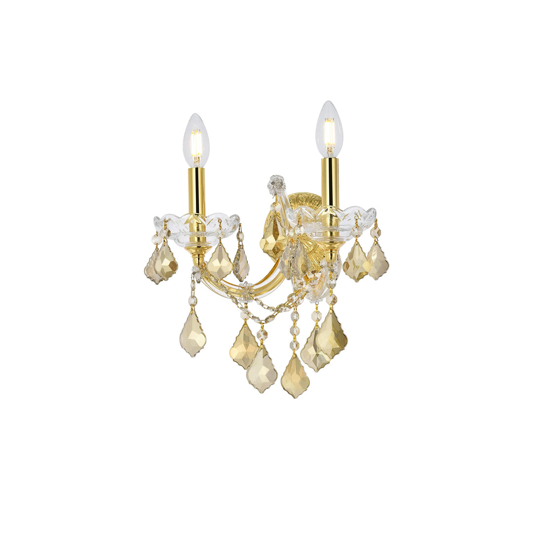 2 light Gold Wall Sconce Golden Teak (Smoky) Royal Cut Crystal - View 4 - Joshua Marshal