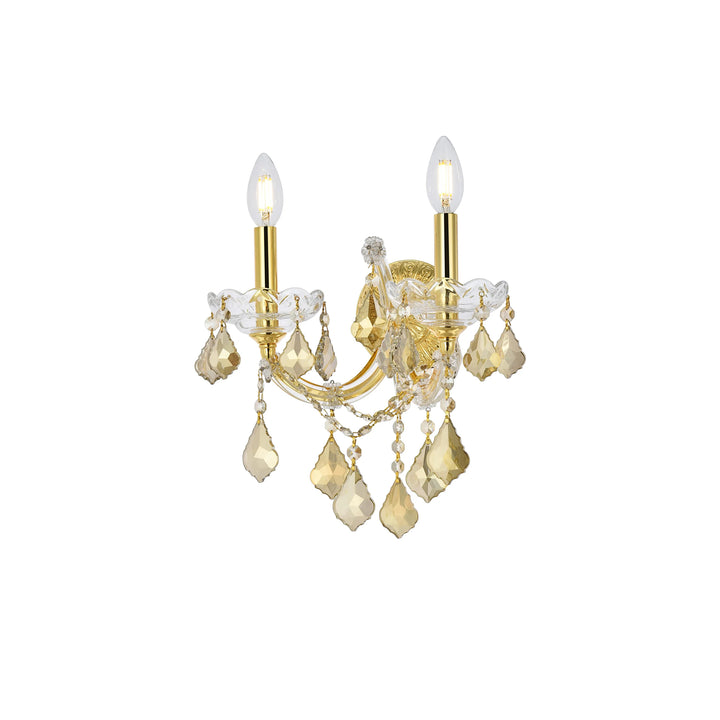 2 light Gold Wall Sconce Golden Teak (Smoky) Royal Cut Crystal - View 4 - Joshua Marshal