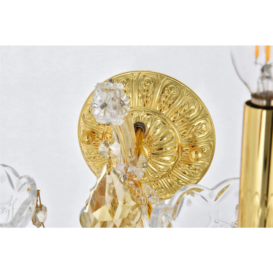 2 light Gold Wall Sconce Golden Teak (Smoky) Royal Cut Crystal - View 6 - Joshua Marshal