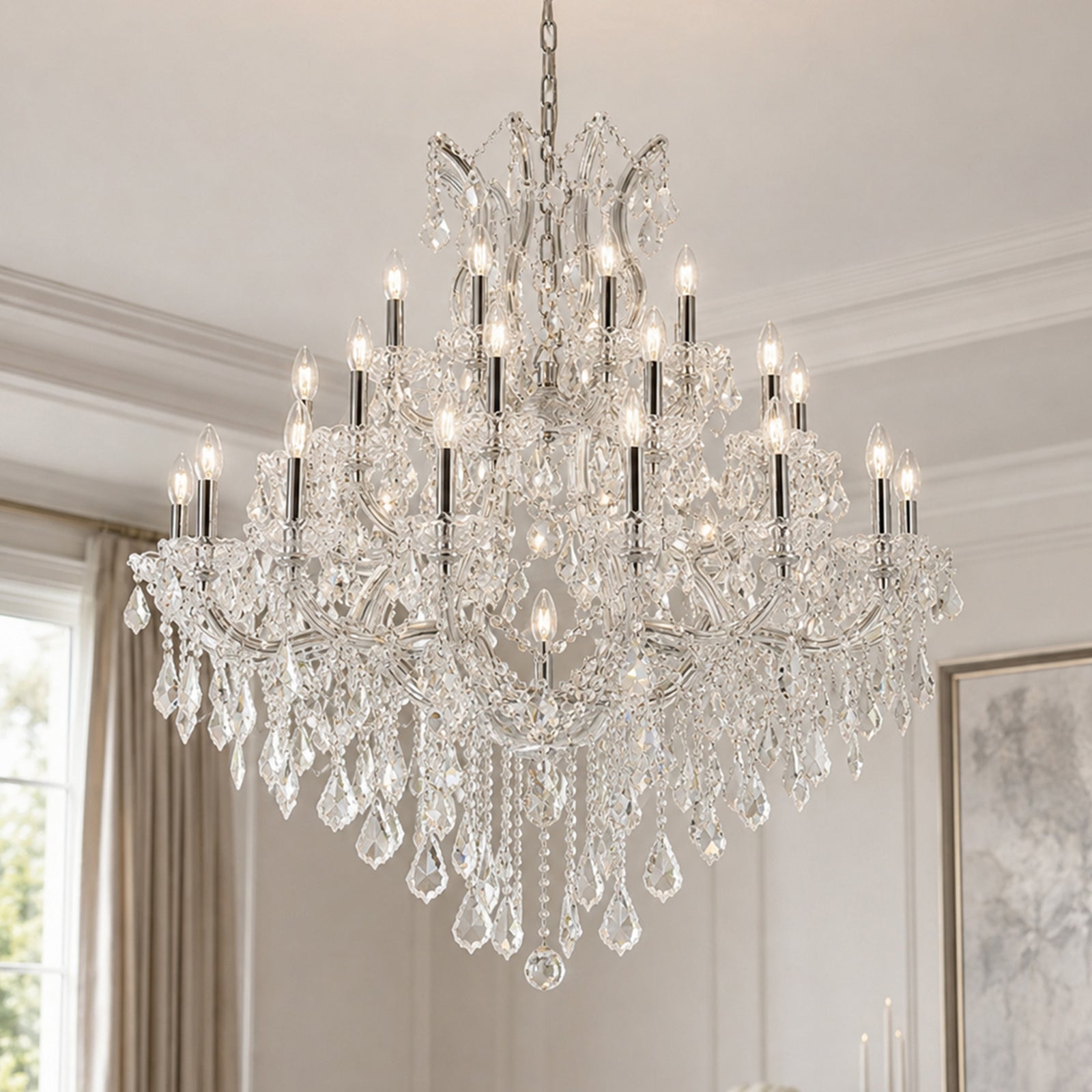 37 light Chrome Chandelier Clear Royal Cut Crystal Chrome Finish - LIGHTING by Joshua Marshal