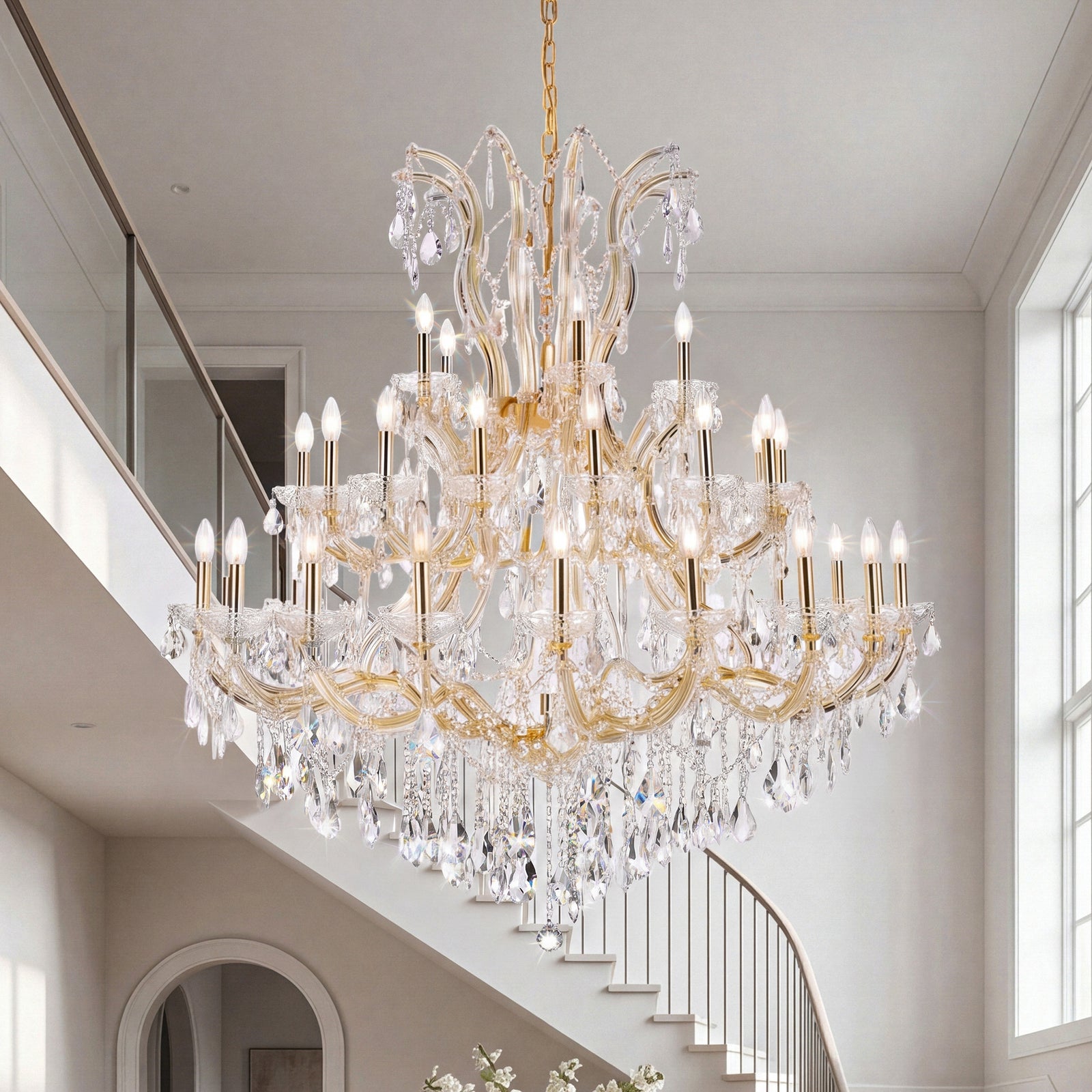 41 light Gold Chandelier Clear Royal Cut Crystal Gold Finish - LIGHTING by Joshua Marshal