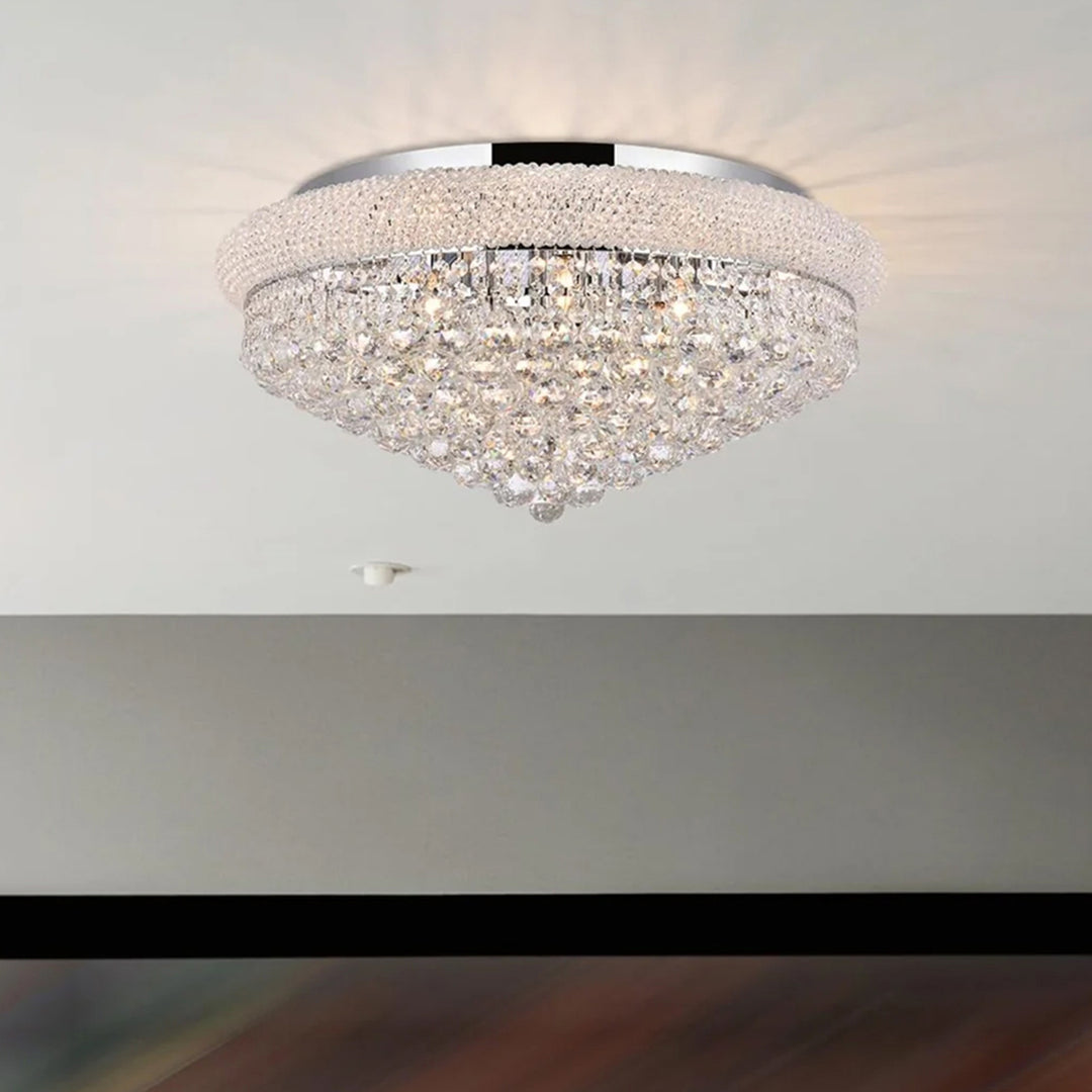 15 light Chrome Flush Mount Clear Royal Cut Crystal Chrome Finish - LIGHTING by Joshua Marshal