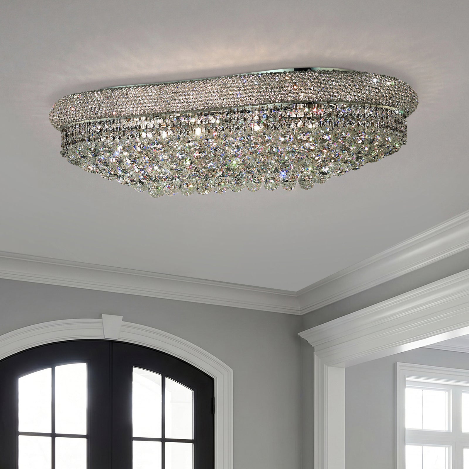 18 light Chrome Flush Mount Clear Royal Cut Crystal Chrome Finish - LIGHTING by Joshua Marshal