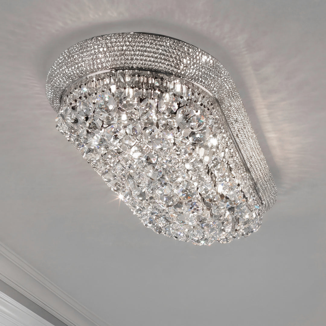 18 light Chrome Flush Mount Clear Royal Cut Crystal