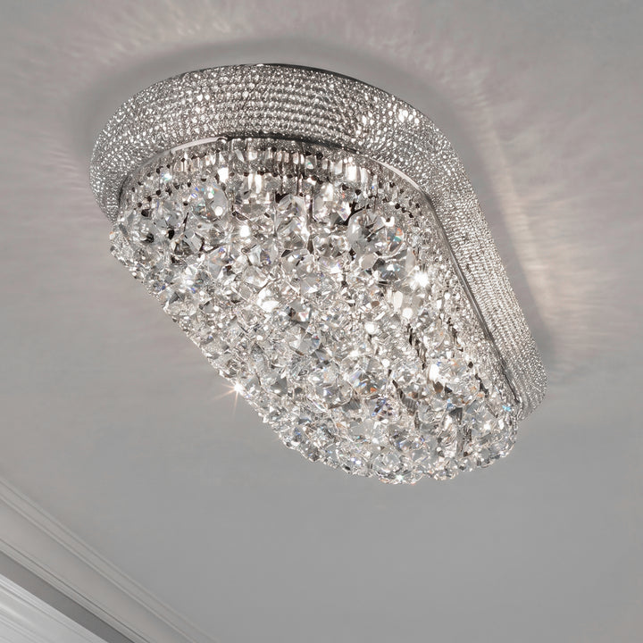 18 light Chrome Flush Mount Clear Royal Cut Crystal