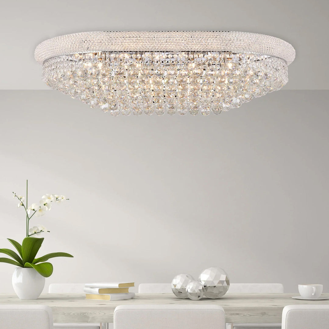 24 light Chrome Flush Mount Clear Royal Cut Crystal Chrome Finish - LIGHTING by Joshua Marshal