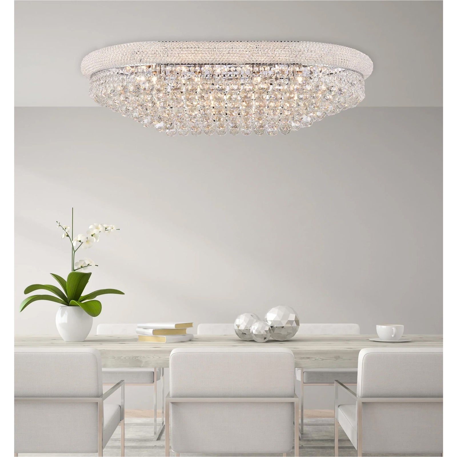 24 light Chrome Flush Mount Clear Royal Cut Crystal - View 2 - Joshua Marshal