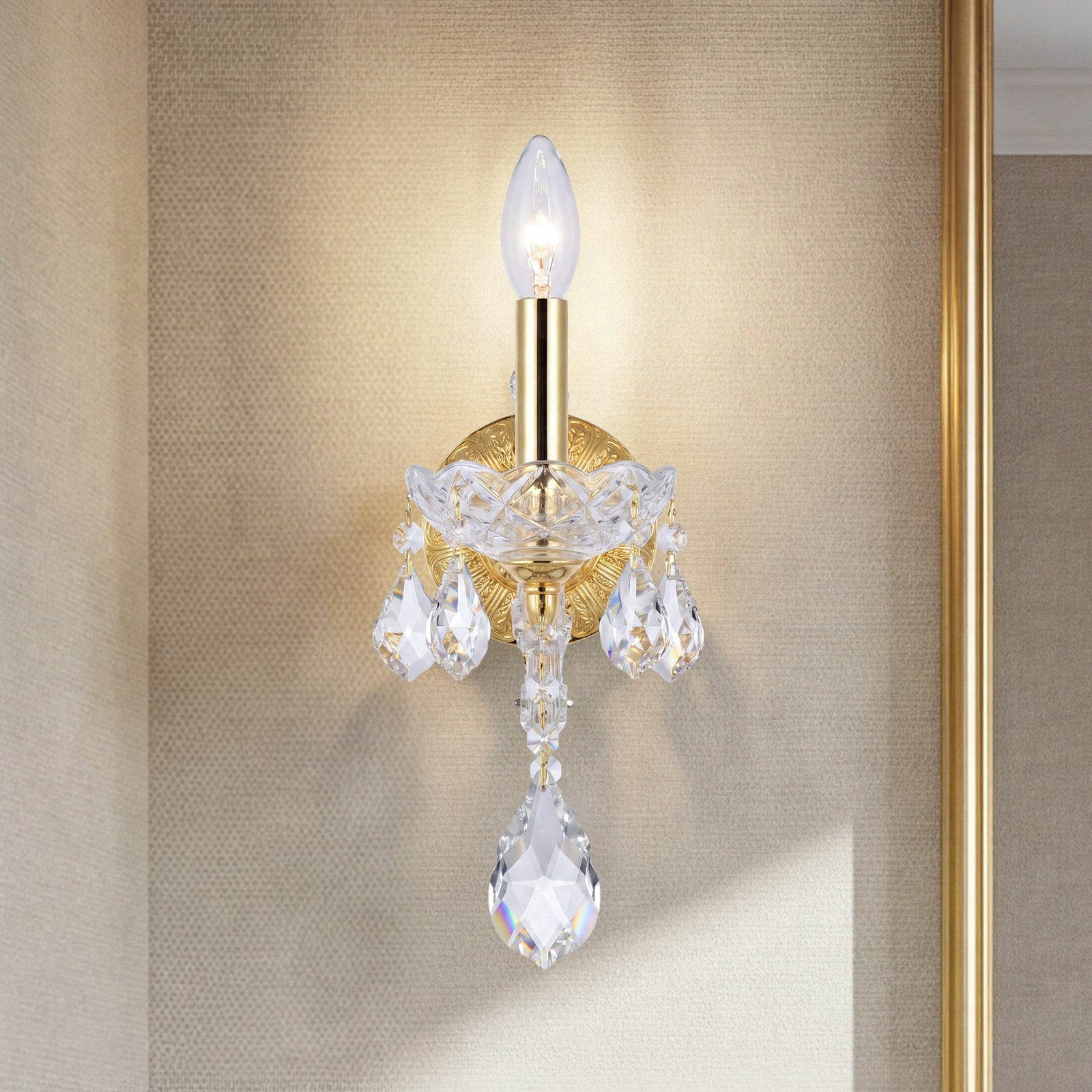 1 light Gold Wall Sconce Clear Royal Cut Crystal Gold Finish - LIGHTING by Joshua Marshal