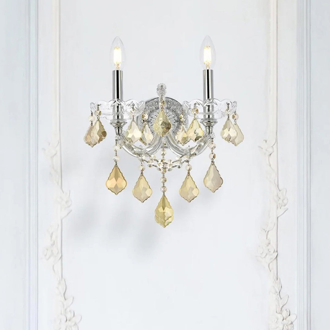 2 light Chrome Wall Sconce Golden Teak (Smoky) Royal Cut Crystal Chrome Finish - LIGHTING by Joshua Marshal