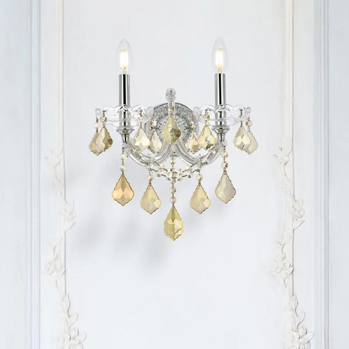 2 light Chrome Wall Sconce Golden Teak (Smoky) Royal Cut Crystal Chrome Finish - LIGHTING by Joshua Marshal