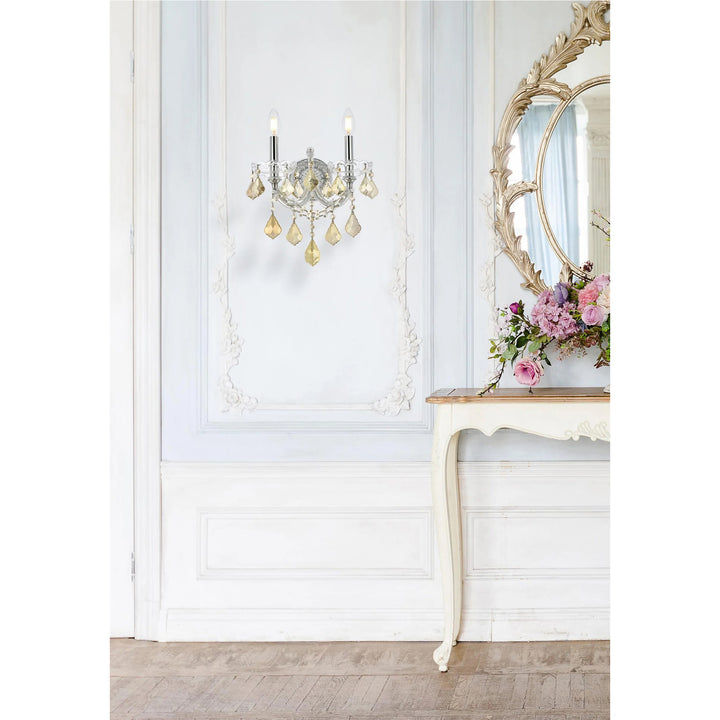 2 light Chrome Wall Sconce Golden Teak (Smoky) Royal Cut Crystal - View 2 - Joshua Marshal