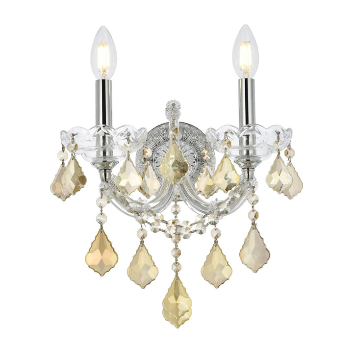2 light Chrome Wall Sconce Golden Teak (Smoky) Royal Cut Crystal - View 3 - Joshua Marshal