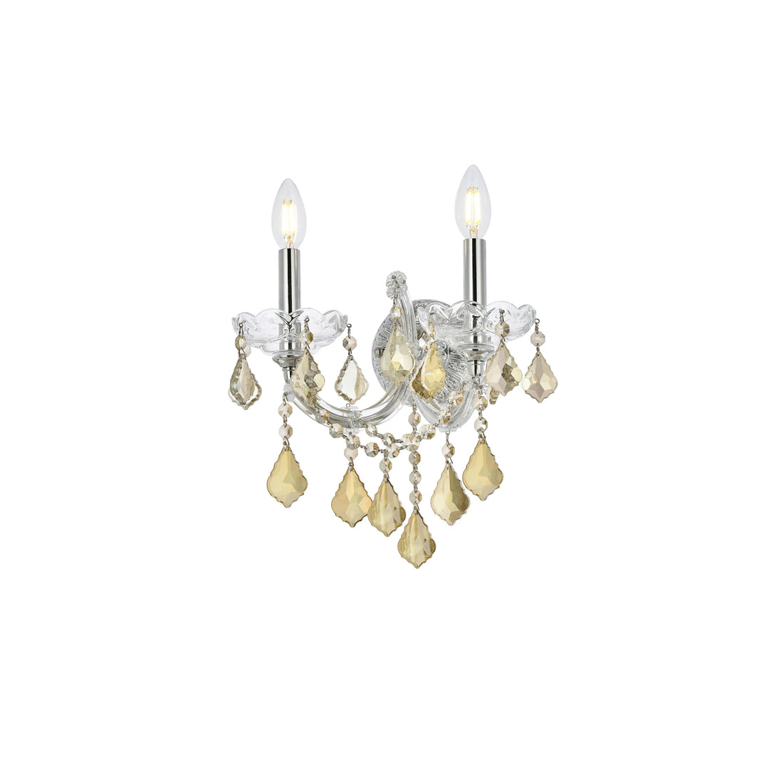 2 light Chrome Wall Sconce Golden Teak (Smoky) Royal Cut Crystal - View 4 - Joshua Marshal
