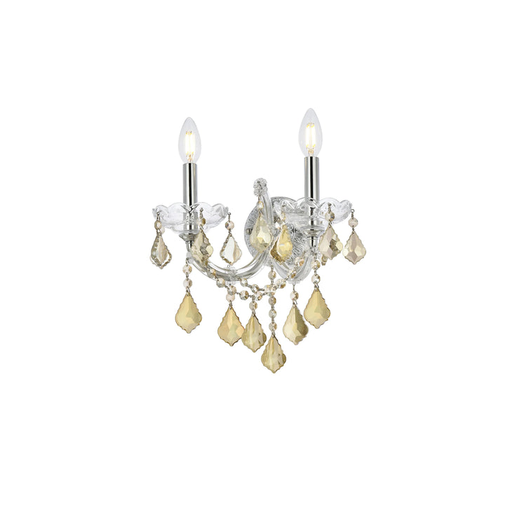 2 light Chrome Wall Sconce Golden Teak (Smoky) Royal Cut Crystal - View 4 - Joshua Marshal