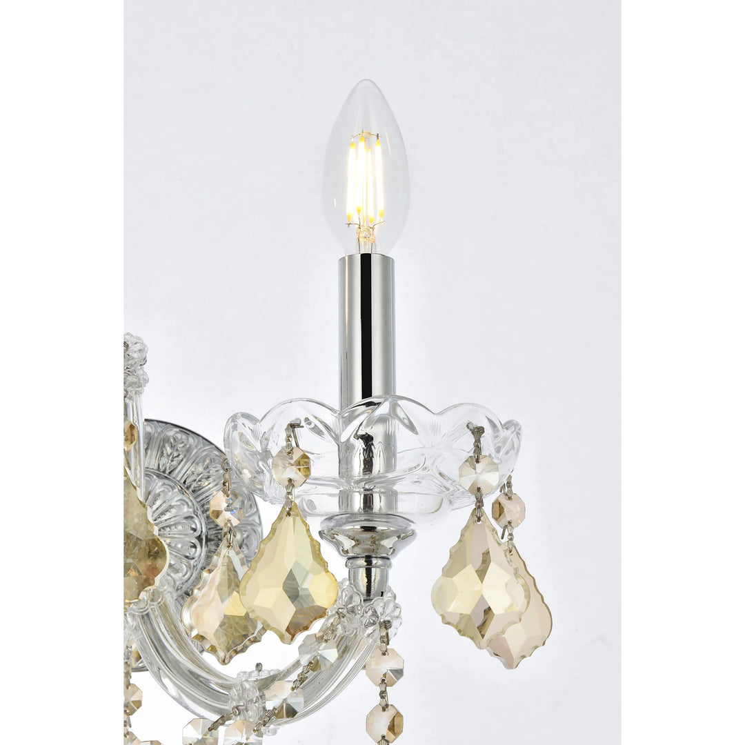 2 light Chrome Wall Sconce Golden Teak (Smoky) Royal Cut Crystal - View 5 - Joshua Marshal